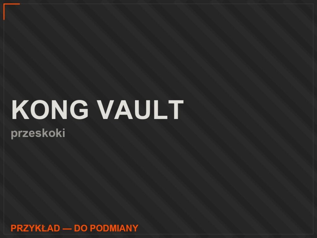 Kong vault nad betonową przeszkodą, zawodnik w locie, ujęcie z boku